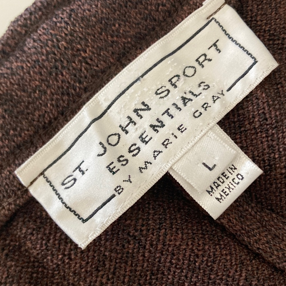 St. John Sport chocolate brown wool drawstring wide leg pants size large - Picture 6 of 9